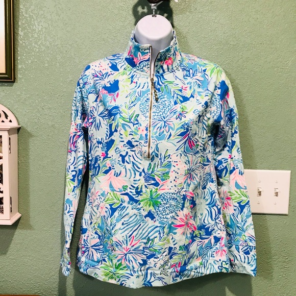 Lilly Pulitzer UPF 50+ Skipper Popover Coastal Blue Lion Around Sz XS - Picture 2 of 12
